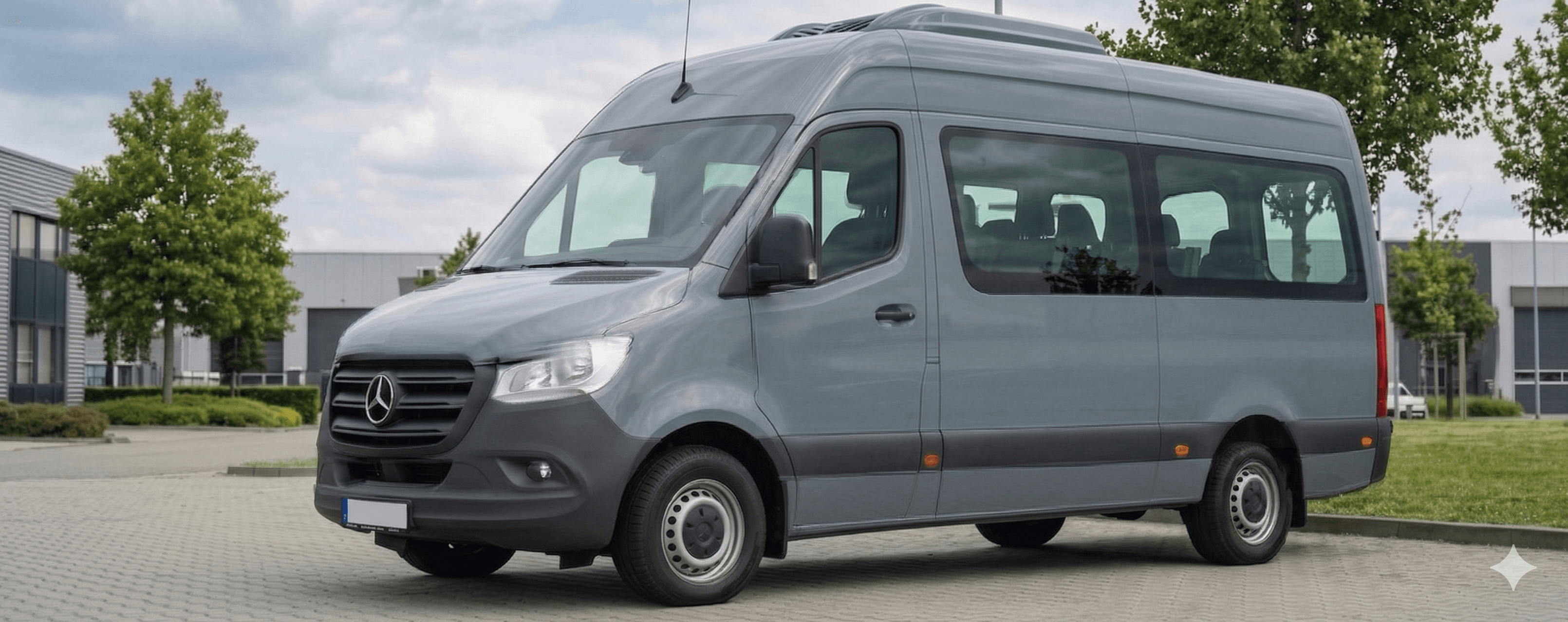 Grey Mercedes Sprinter minibus for private group transfers